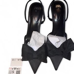 Zara Women's Black Bow Slingback Heels